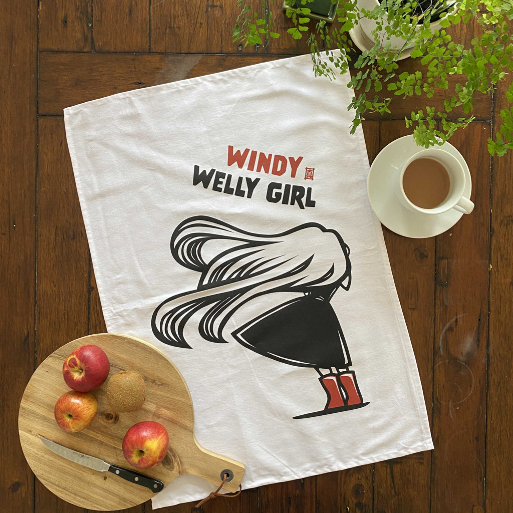 Windy Welly Girl Tea Towel