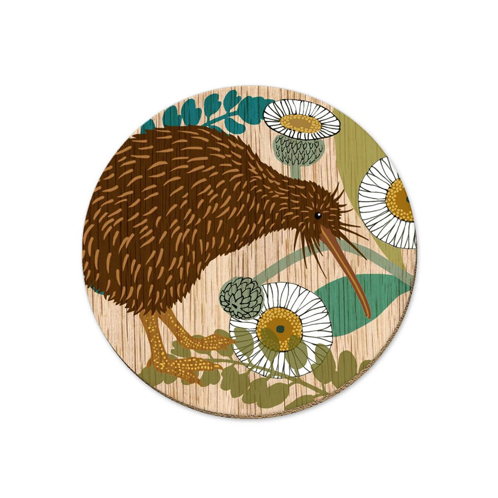 NZ Screenprint Coaster, Ngutu Roa Kiwi