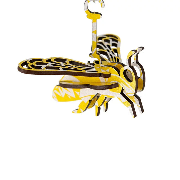 Assembled Abstract Design Yellow Floral Honey Bee Christmas Decoration.
