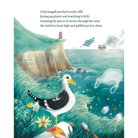 Clearcut image showing page of Celia Seagull and the Plastic Sea by Nicole Miller & Lily Uivel.