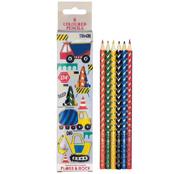 Clearcut image showing Floss & Rock 6 Pencil Construction Colouring Set & box.