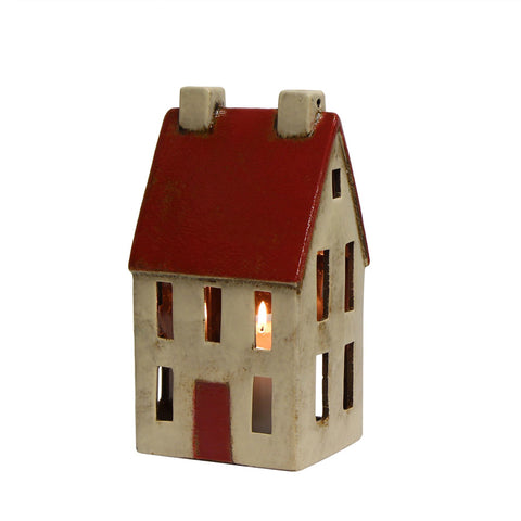 French Country Red & White Alsace Tall Tea Light Chalet.