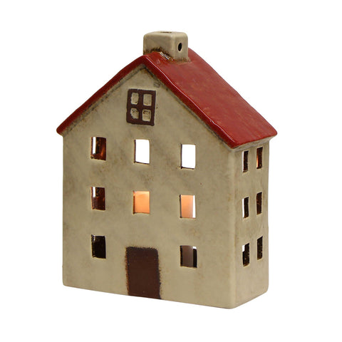 French Country Red & White Alsace Wide Tea Light Chalet.