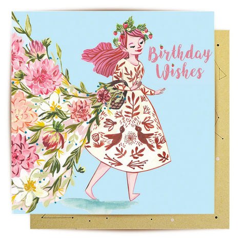 Floral Birthday Wishes Greeting Card by La La Land.