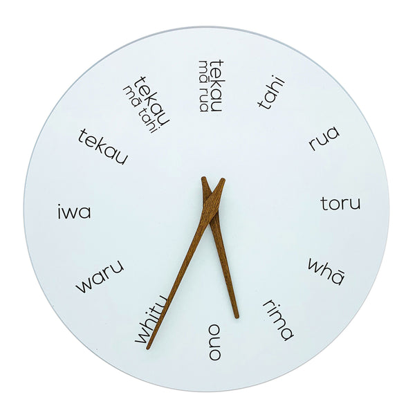 Clearcut image of Moana Road Te Reo Māori Wooden Clock.