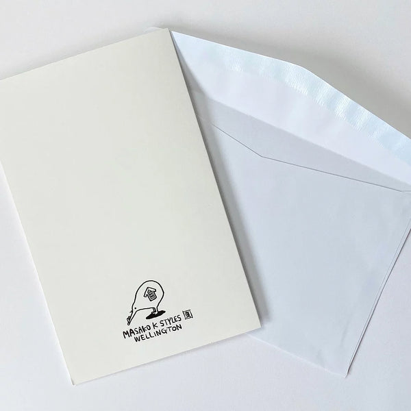 Image showing back of Masako Styles Happy Kiwi Christmas Greeting Card.