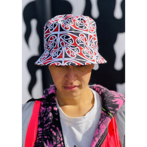 Model wearing Moana Road Magapore Miriama Grace-Smith Bucket Hat.