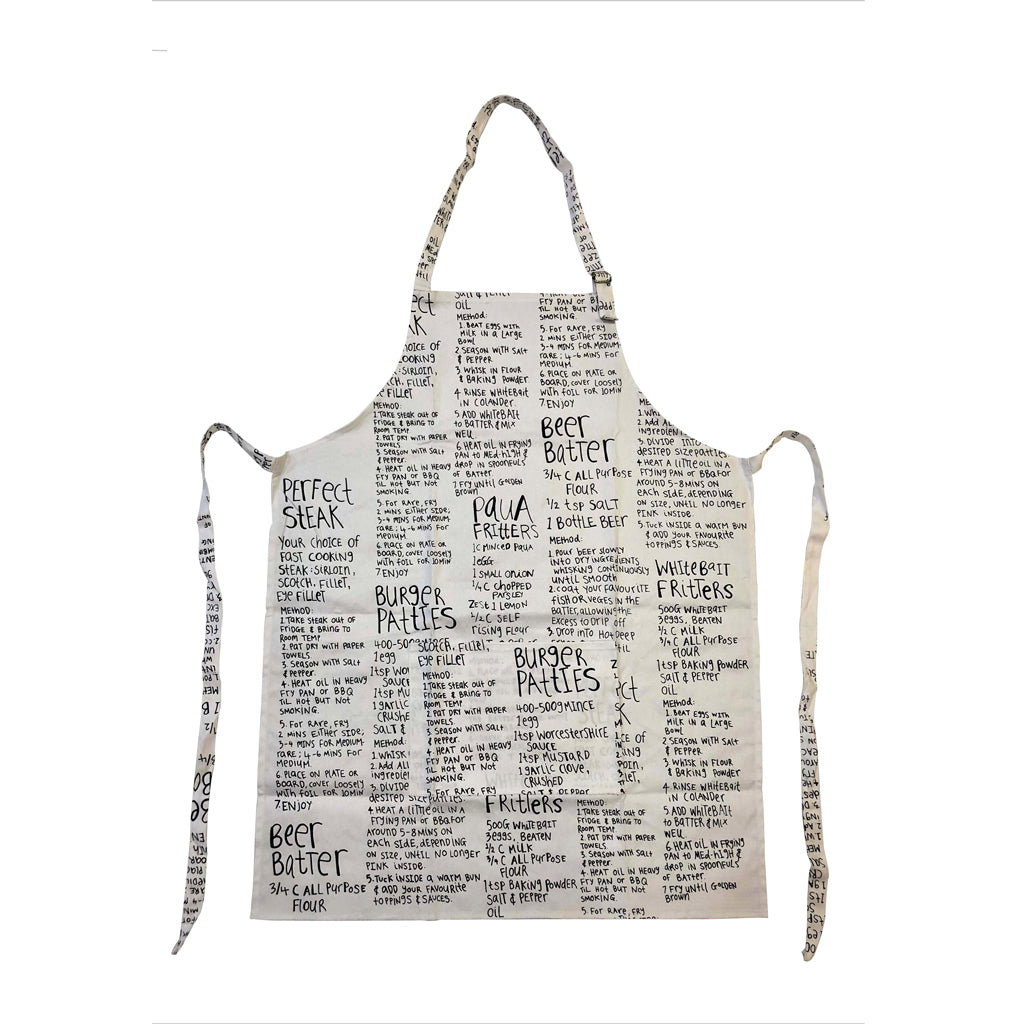Clearcut image of Moana Road Apron and Mitt Set, Recipe in White.