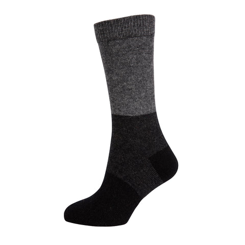 Clearcut image of Native World Grey & Black Block Striped Socks.