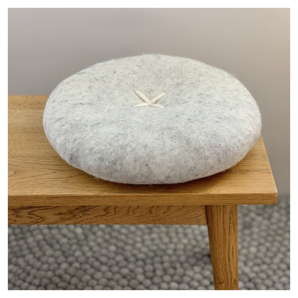 Sheep-is Designs - Felted Button Cushion in light grey marle