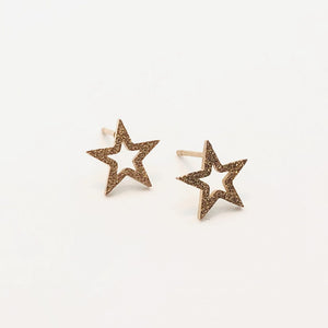 SOME Glitter Cut Out Star Stud Rose Gold