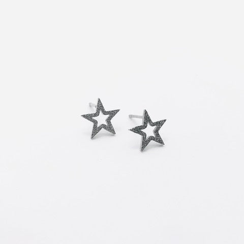 SOME Glitter Cut Out Star Stud Silver