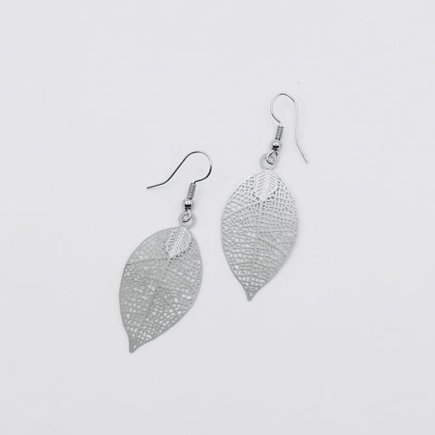 SOME Large Laser cut Autumn Leaf Earring - Silver