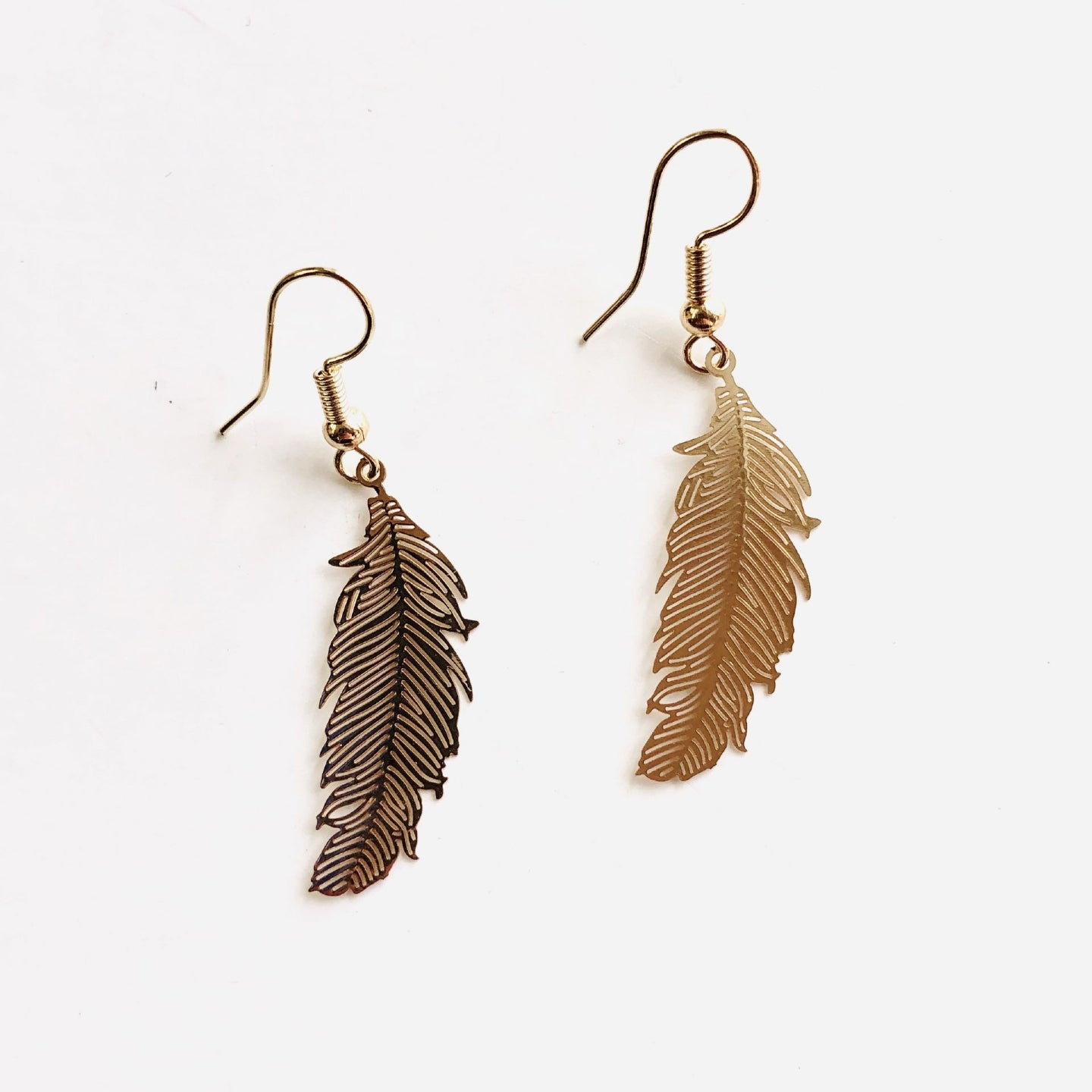 Laser Cut Small Feather Earrings - Gold