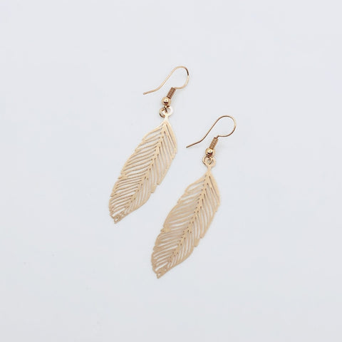 Some Laser cut feather earring - gold
