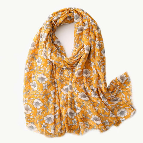 Yellow with White Flower Summer Scarf