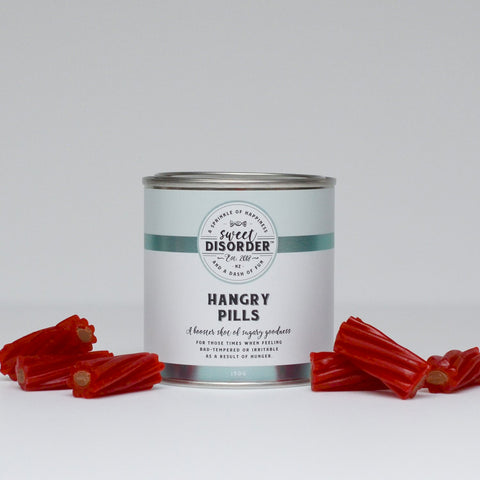 Hangry Pills in tin from Sweet Disorder.