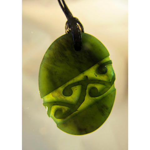 Greenstone Oval Kowhaiwhai Pattern Pendant