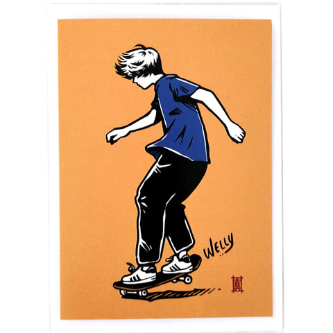 Windy Welly Boy, Skateboard - Greeting Card