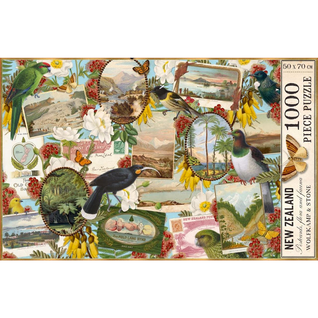 Clearcut image of Wolfkamp & Stone Birds & Postcard Jigsaw Puzzle box lid.